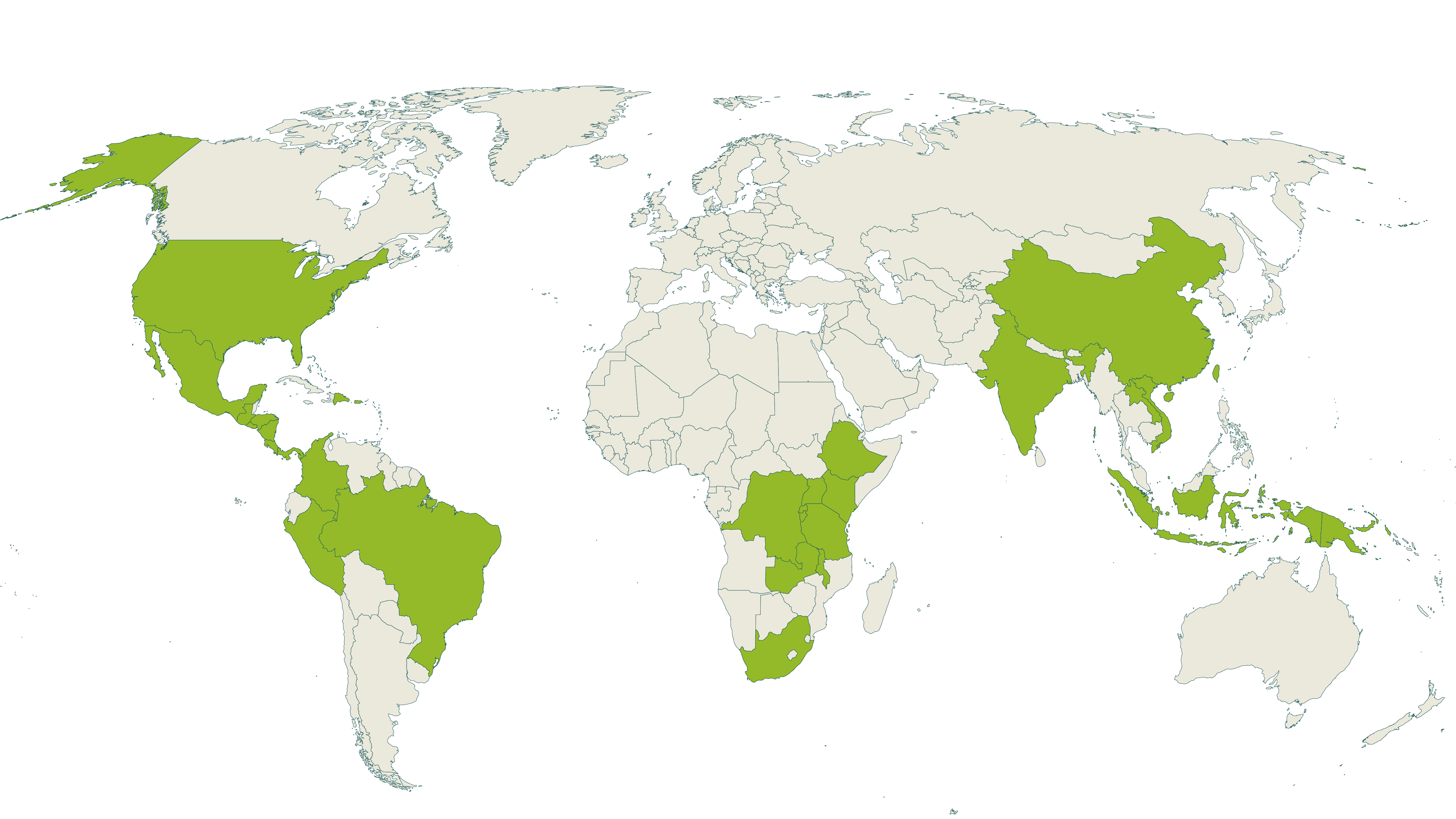 Map of current Rainforest Alliance certified coffee farms